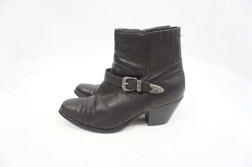 DINGO USED WOMEN 6 M BUCKLE STRAP BLACK LEATHER COWBOY/BOOTIES/ANKLE BOOTS 02246